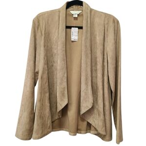 Christopher & Banks Tan Faux Suede Open Front Cardigan Women's Large‎ NWT